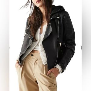 We the Free Vegan Leather Moto Jacket hooded